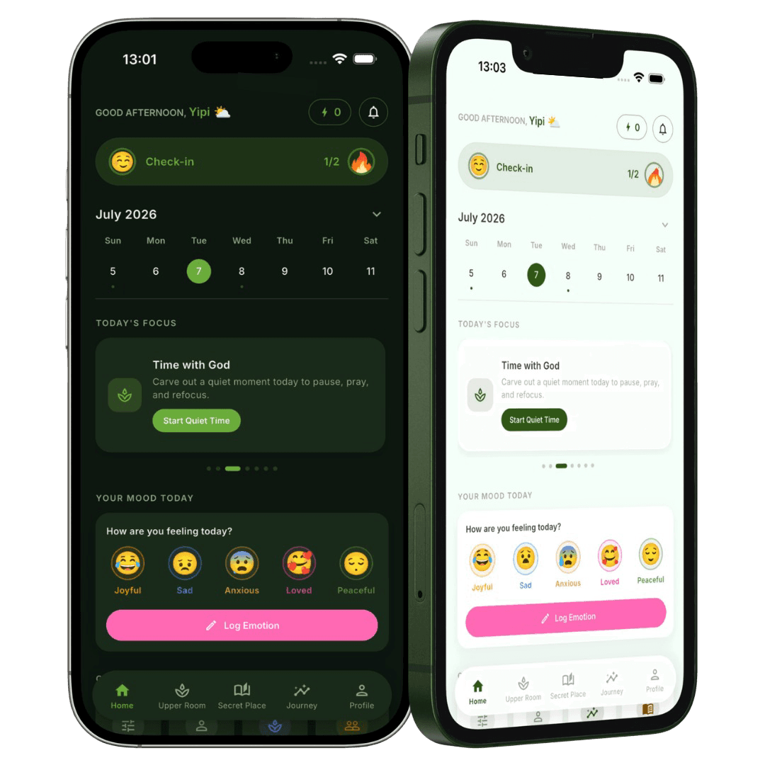BeGuide app screens showing journaling and journey overview